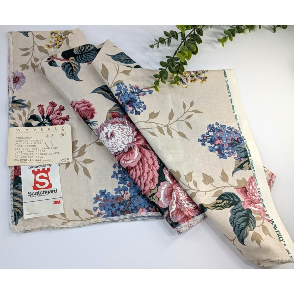 SO RARE NWT SUWANEE CLASSICS🌿Vtg Waverly Foral Fabric Sample MadeUSA Henry Ford